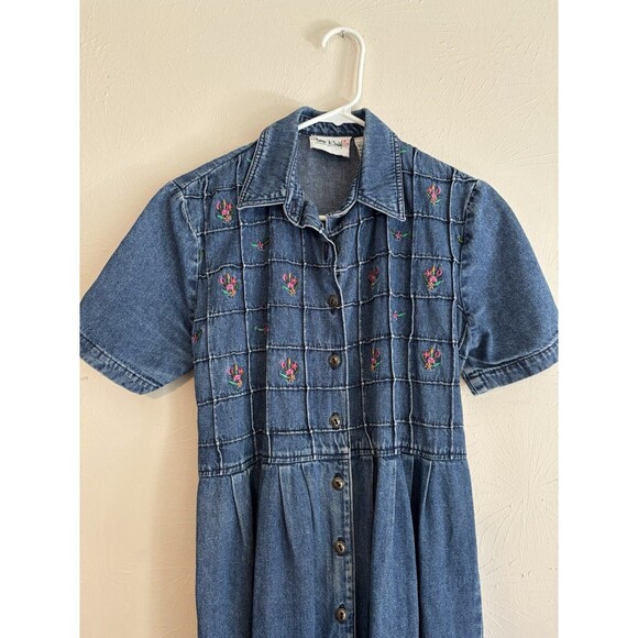Vintage Olivia Rose Long Maxi Denim Dress Embroidered Flowers Womens 10M - Picture 3 of 10